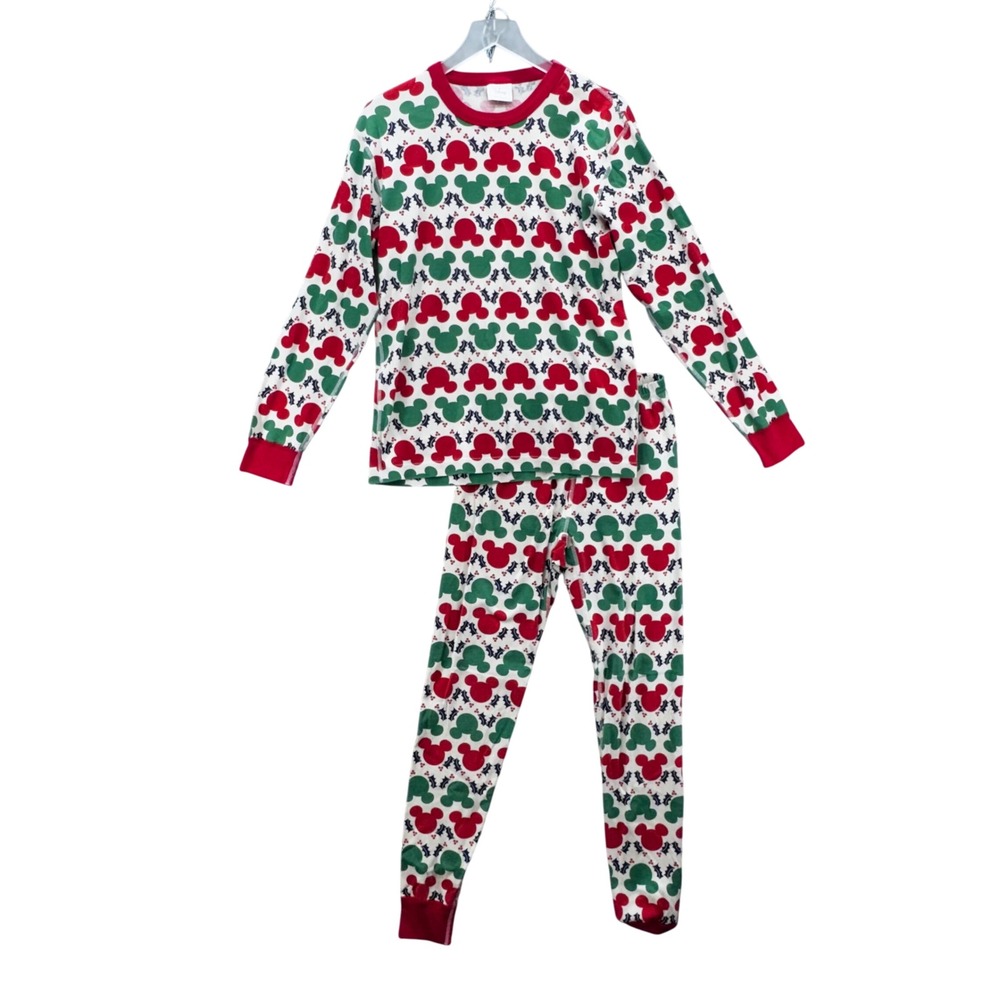 Hanna Andersson Womens Disney Mickey Mouse Holiday‎ Pajama Set Size M Red Green